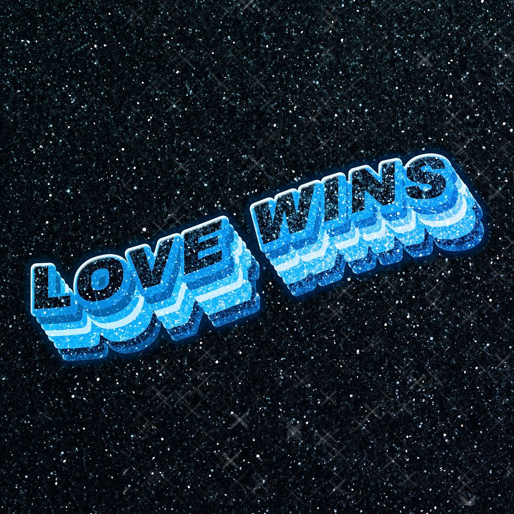 Love wins word 3d effect typeface sparkle glitter texture