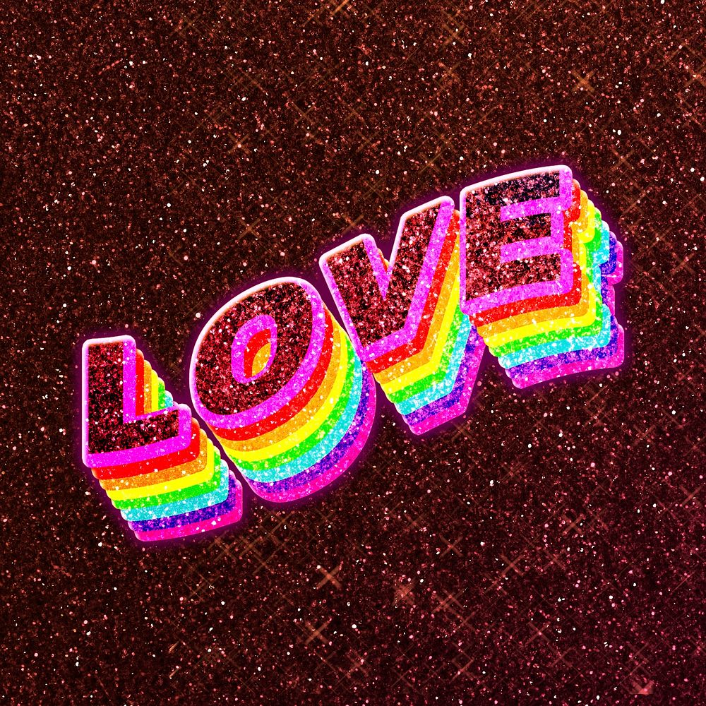 Love word 3d effect typeface rainbow lgbt pattern