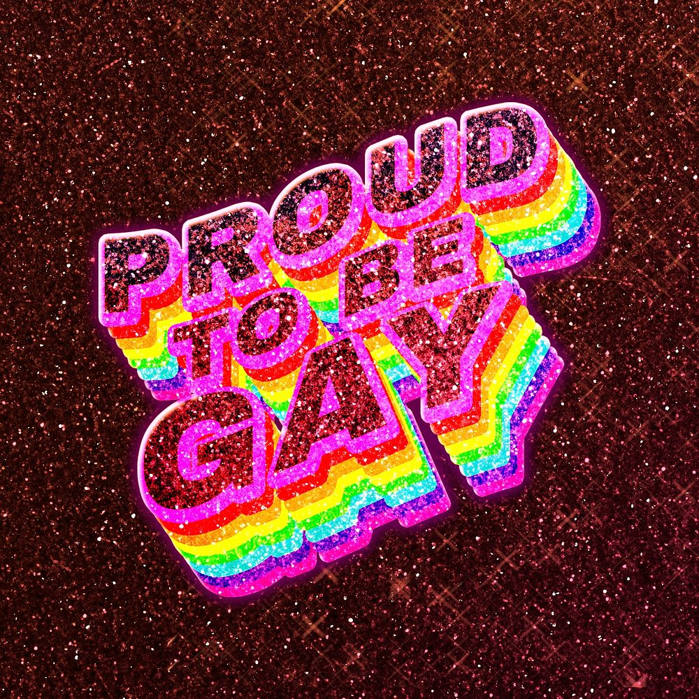 Proud to be gay word 3d effect typeface rainbow lgbt pattern