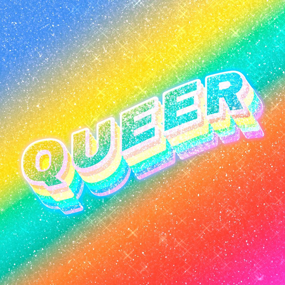 Queer word 3d vintage typography rainbow gradient texture