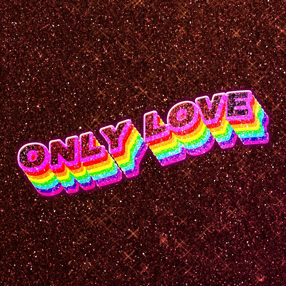 Only love word 3d effect typeface rainbow lgbt pattern