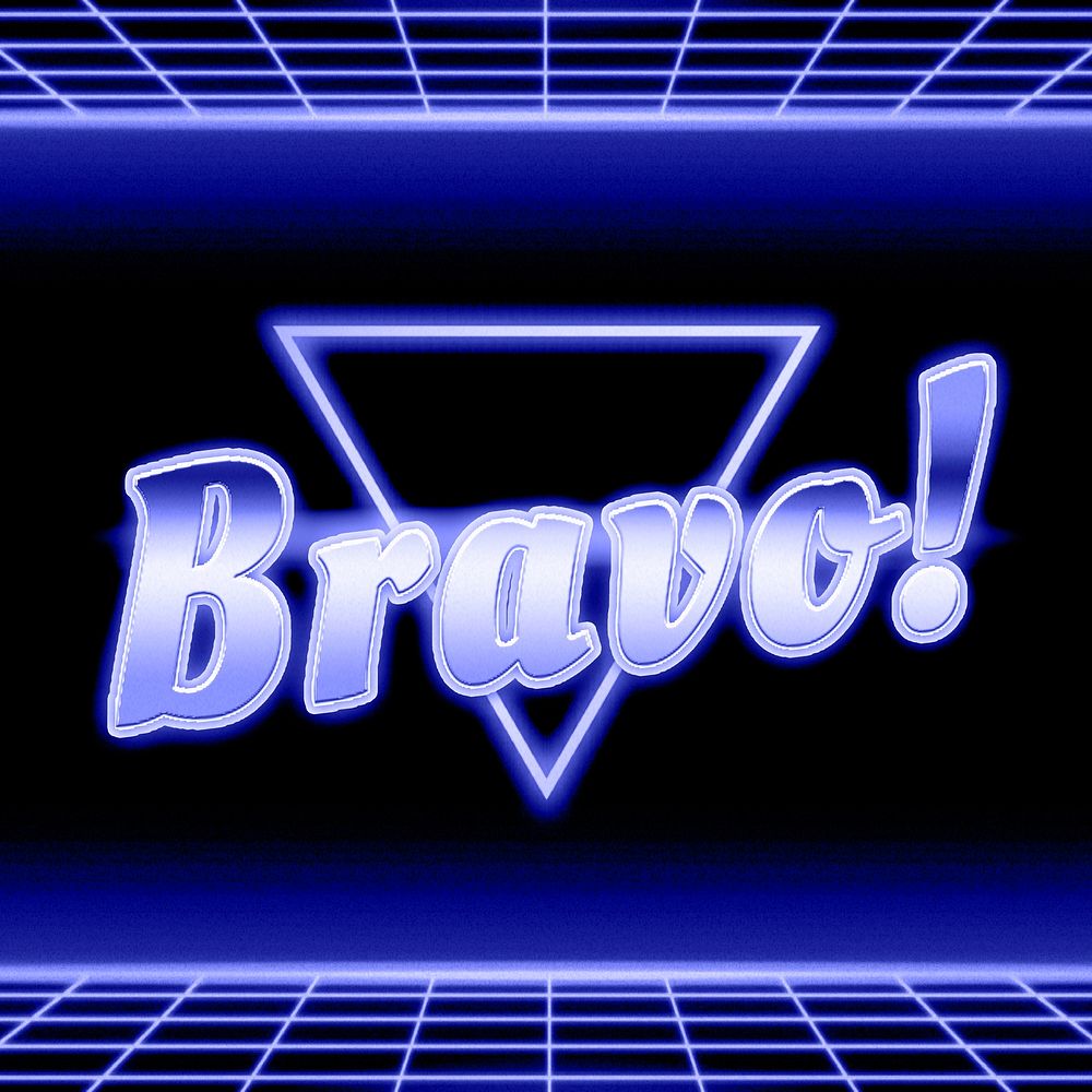 Neon blue 80s bravo word grid lines