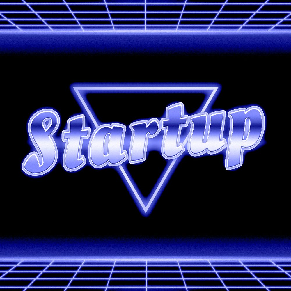 Retro startup word neon typography