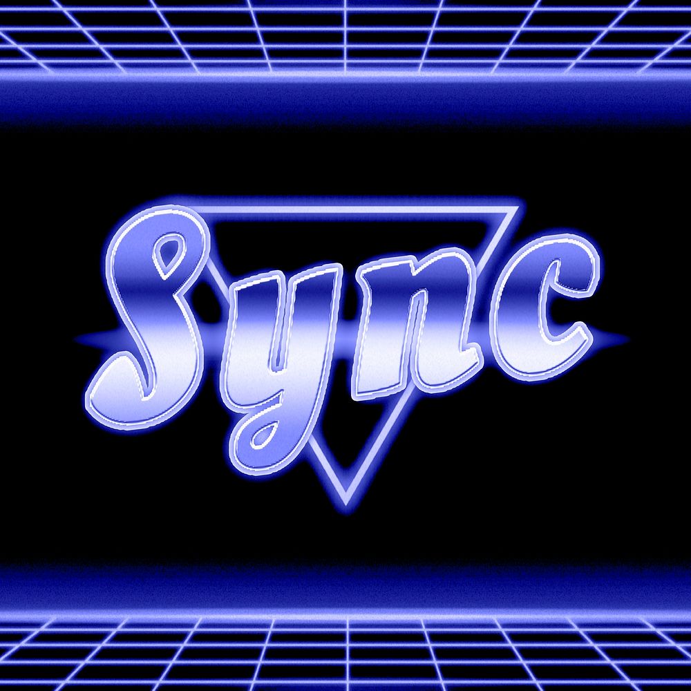 Blue futuristic sync word neon typography