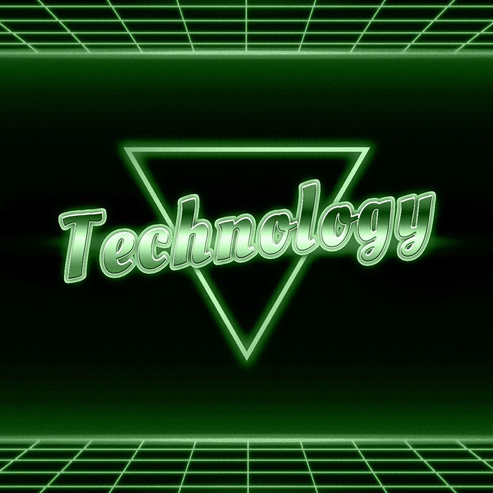 Futuristic neon technology word grid lines