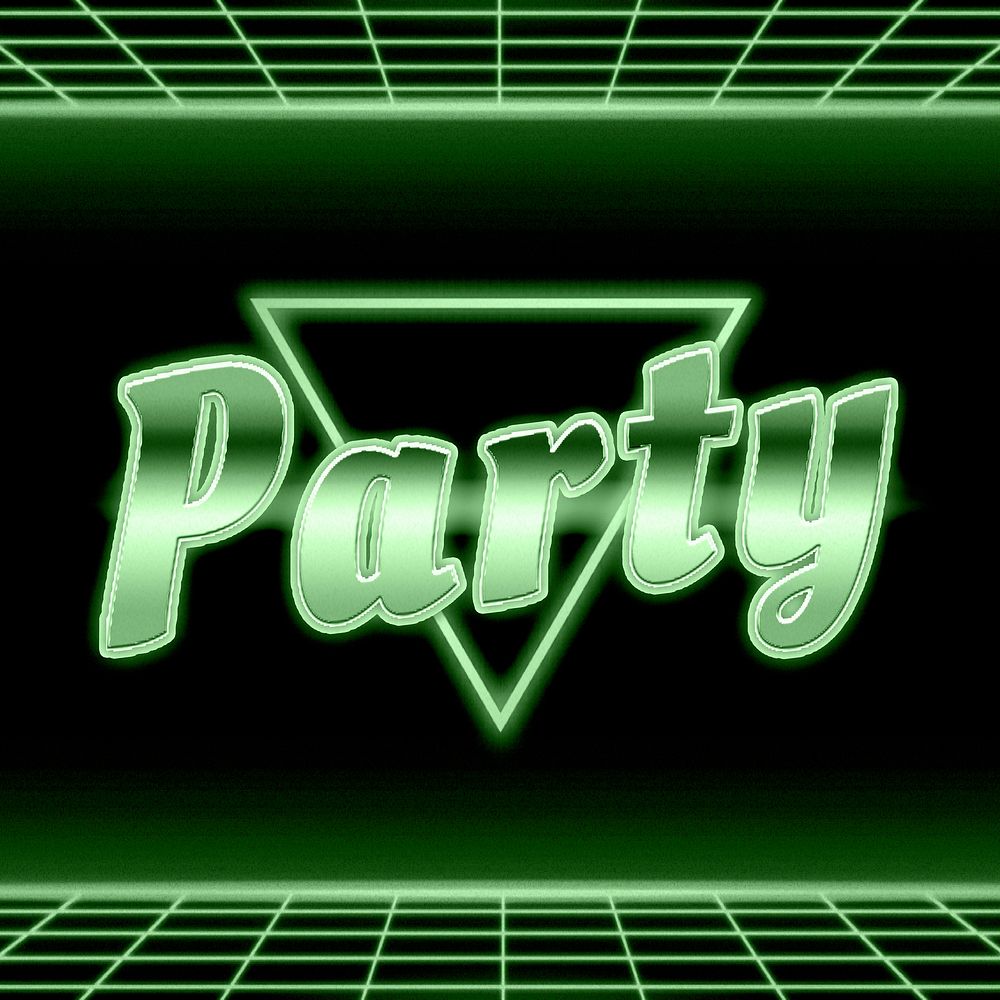 Futuristic green grid party word typography
