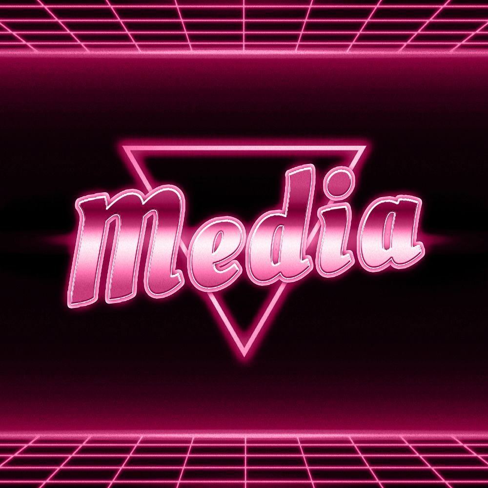 Futuristic neon grid media text typography