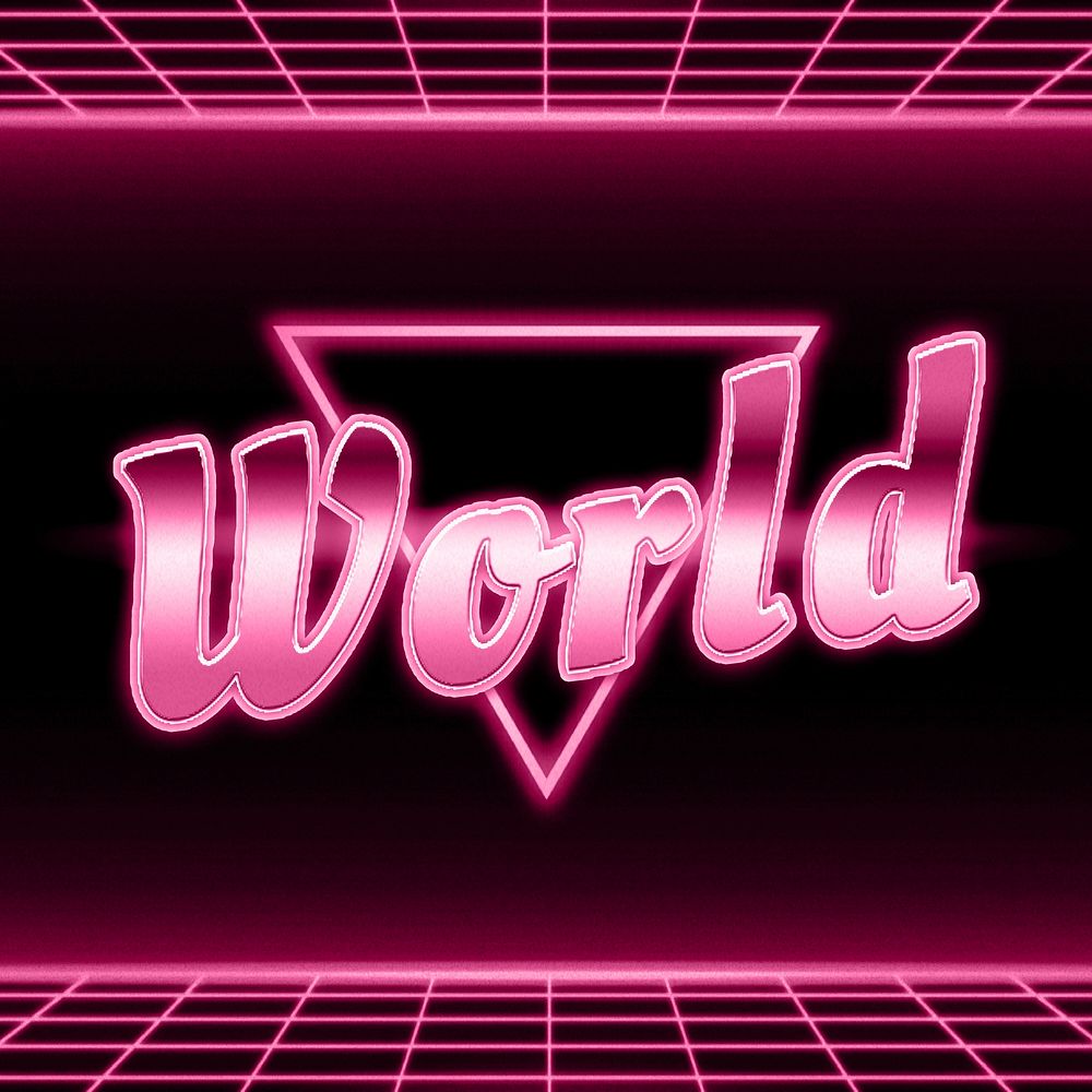 Retro 80s world text neon grid pattern