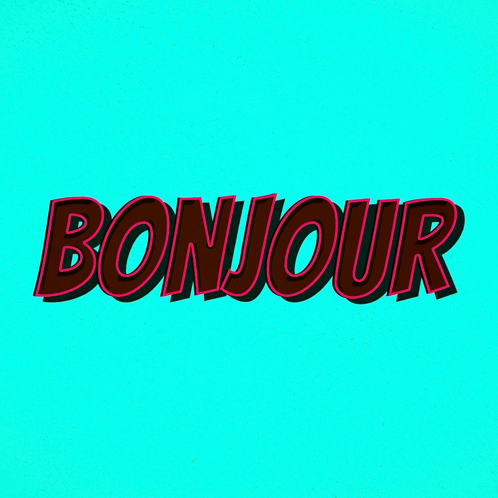 Bonjour comic retro style lettering illustration
