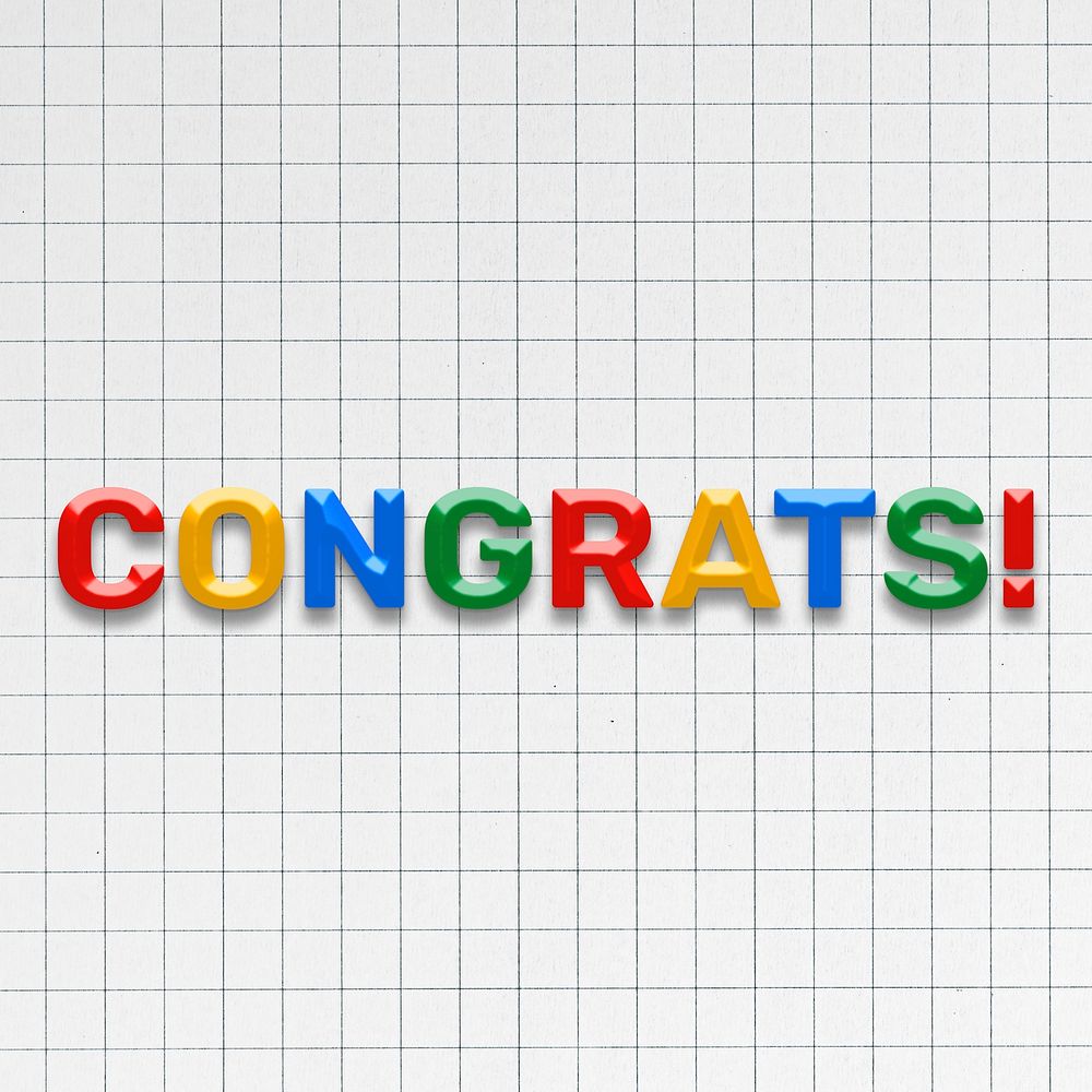 Colorful congrats! text bevel typography 3d effect