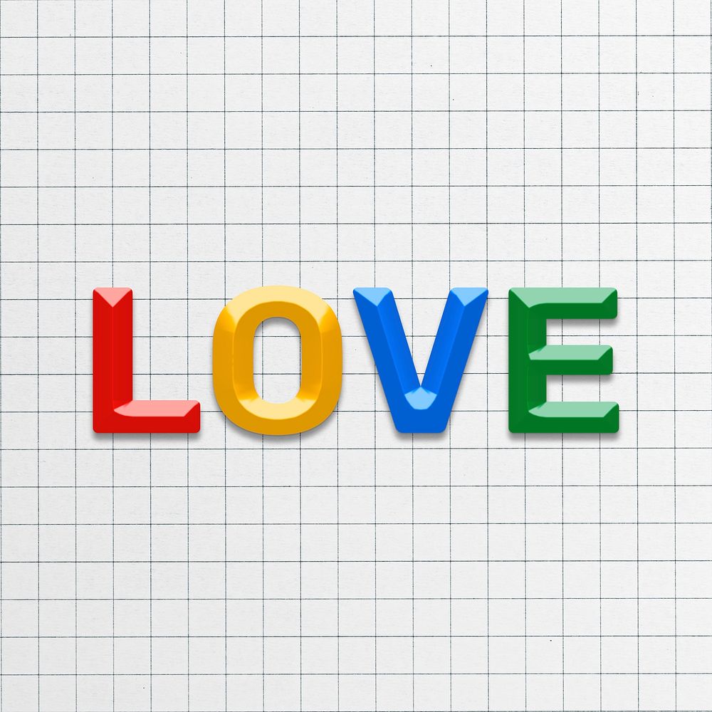 3d effect love text lettering rainbow color typography