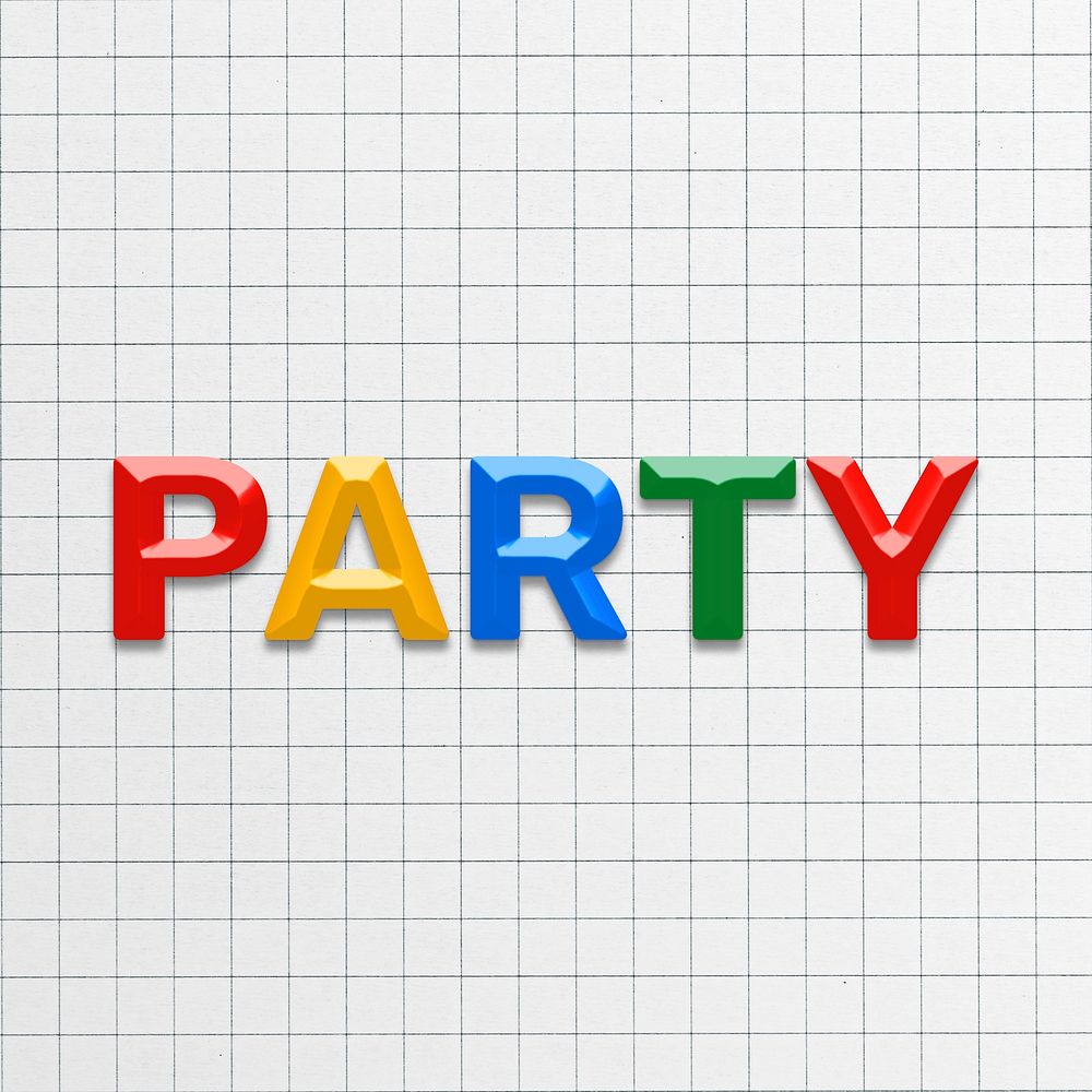 Party word bevel effect colorful lettering