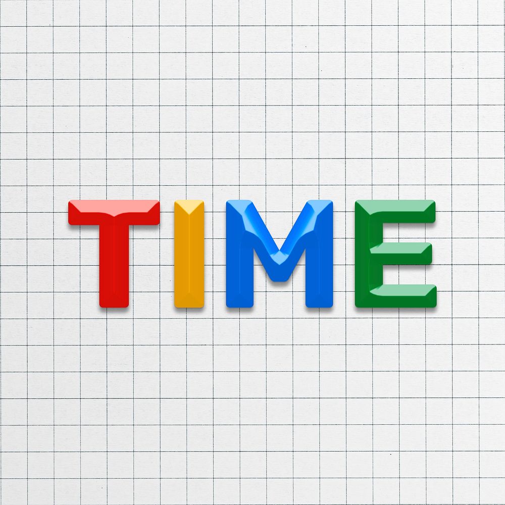 3d font time lettering colorful word typography