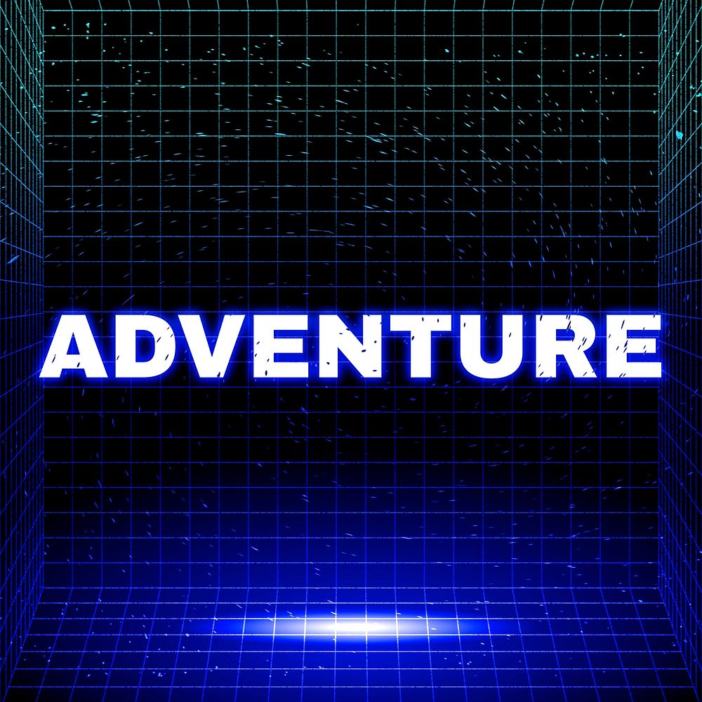 Adventure neon grid room synthwave style bold font