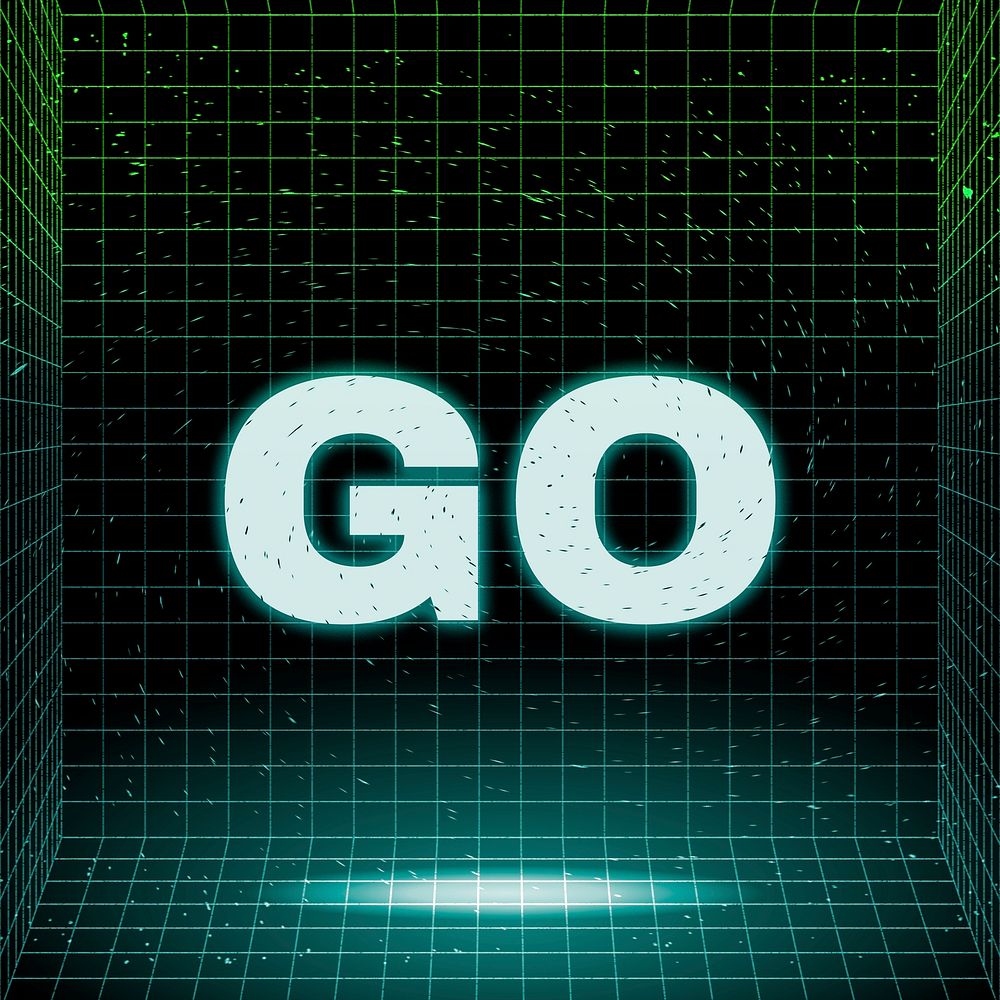 Synthwave go neon grid text typography