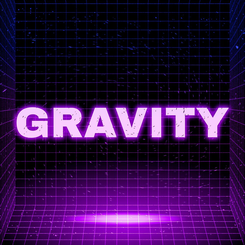 Futuristic neon gravity grid line text typography