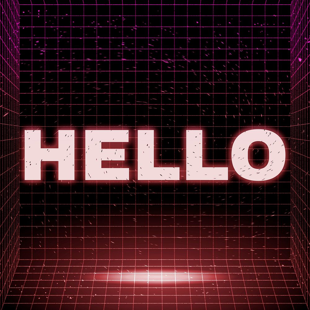 Futuristic neon hello space grid typography
