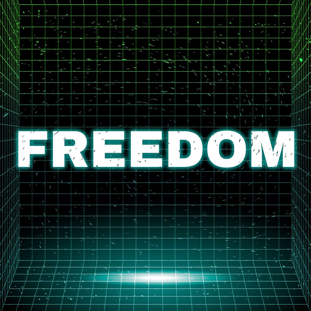 Neon grid freedom futuristic word typography