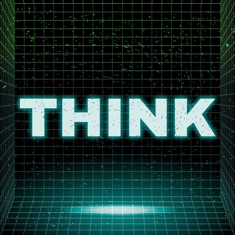 Synthwave futuristic neon think text typography