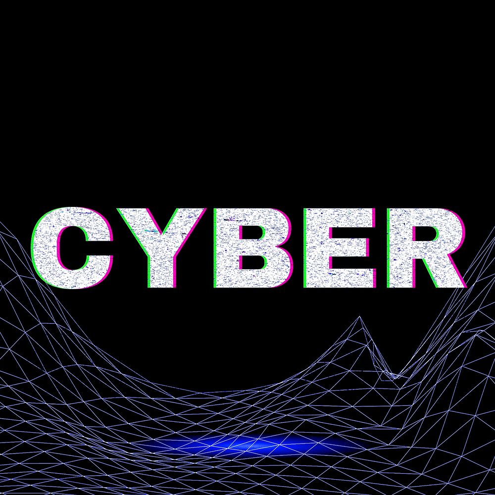 Text cyber neon synthwave word typography
