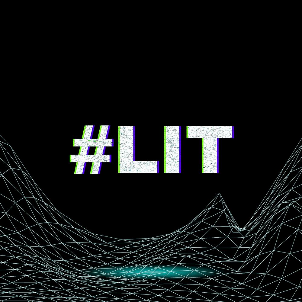 Hashtag lit neon vortex grid word typography
