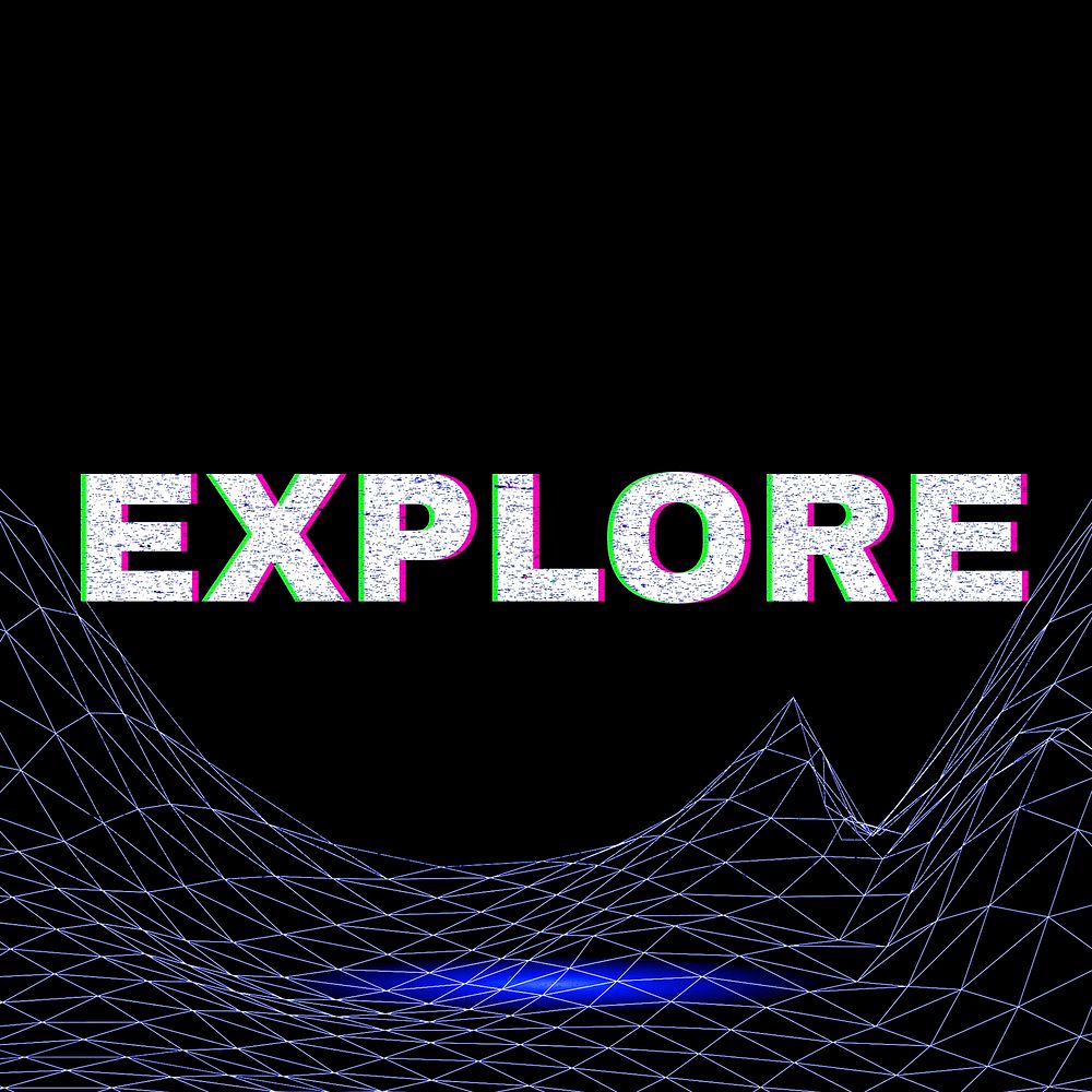 Futuristic neon explore space grid typography