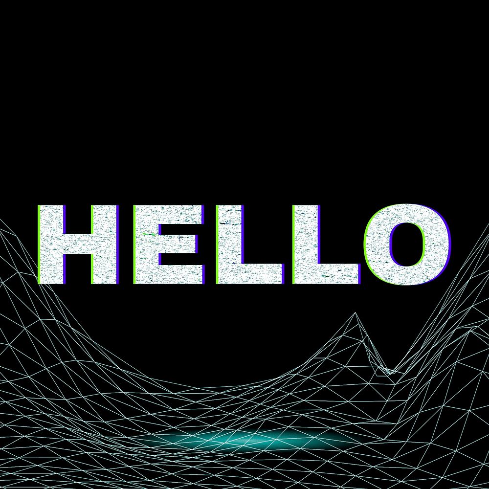 Futuristic neon hello grid text typography