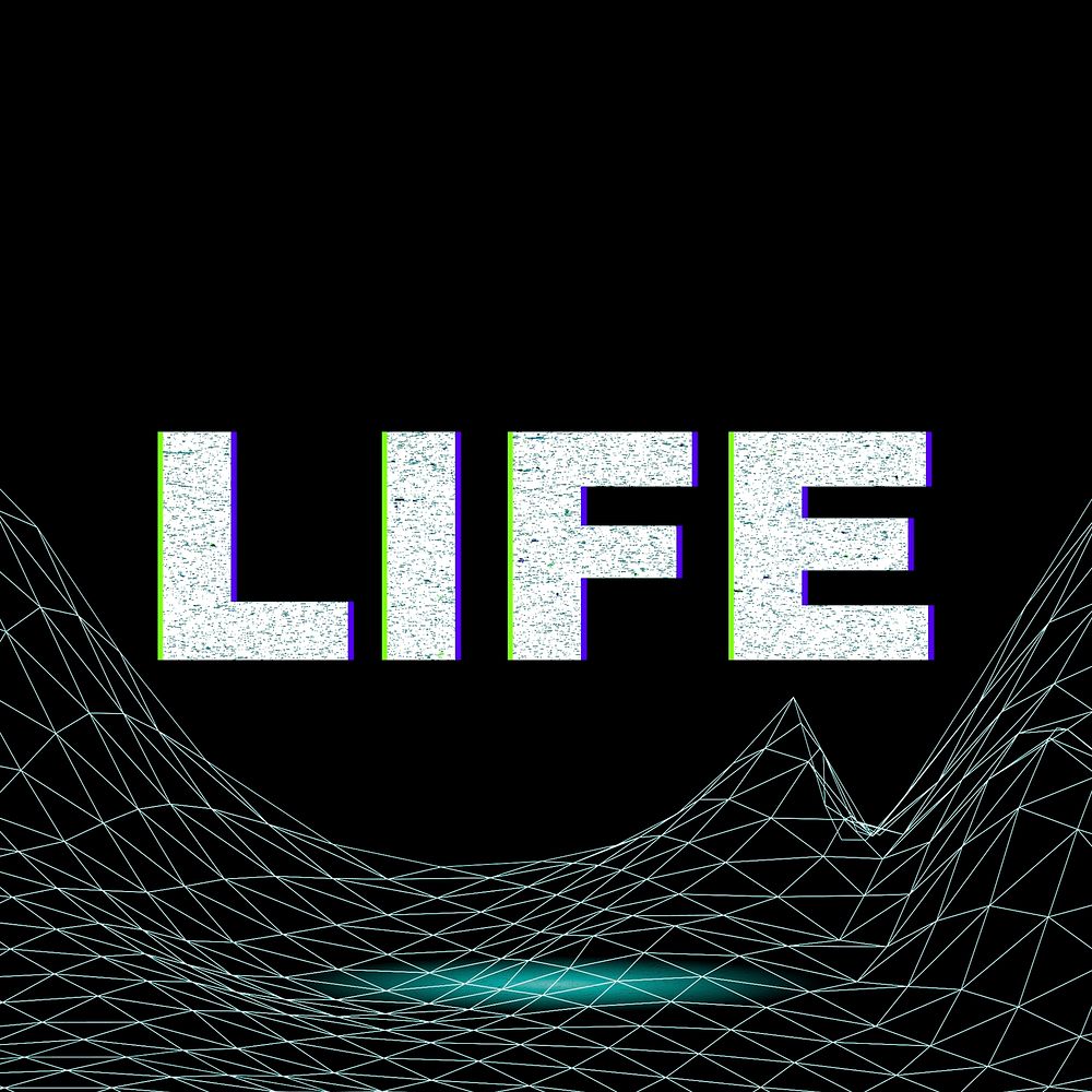 Neon synthwave life grid room typography