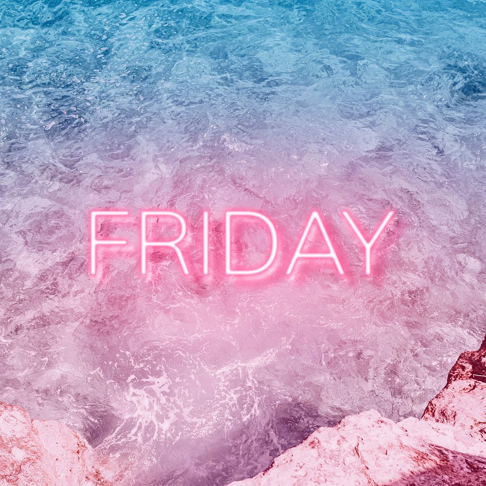 Friday text glowing neon typography sea wave texture