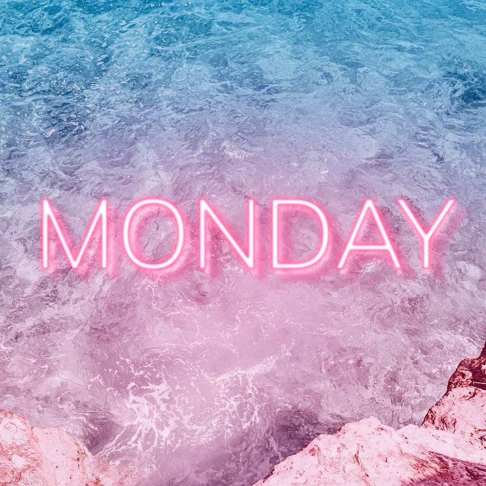 Monday text glowing neon typography sea wave texture