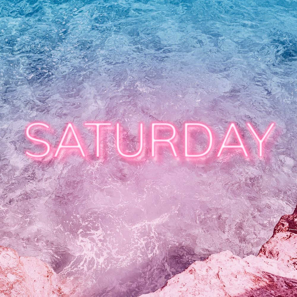 Saturday text glowing neon typography sea wave texture