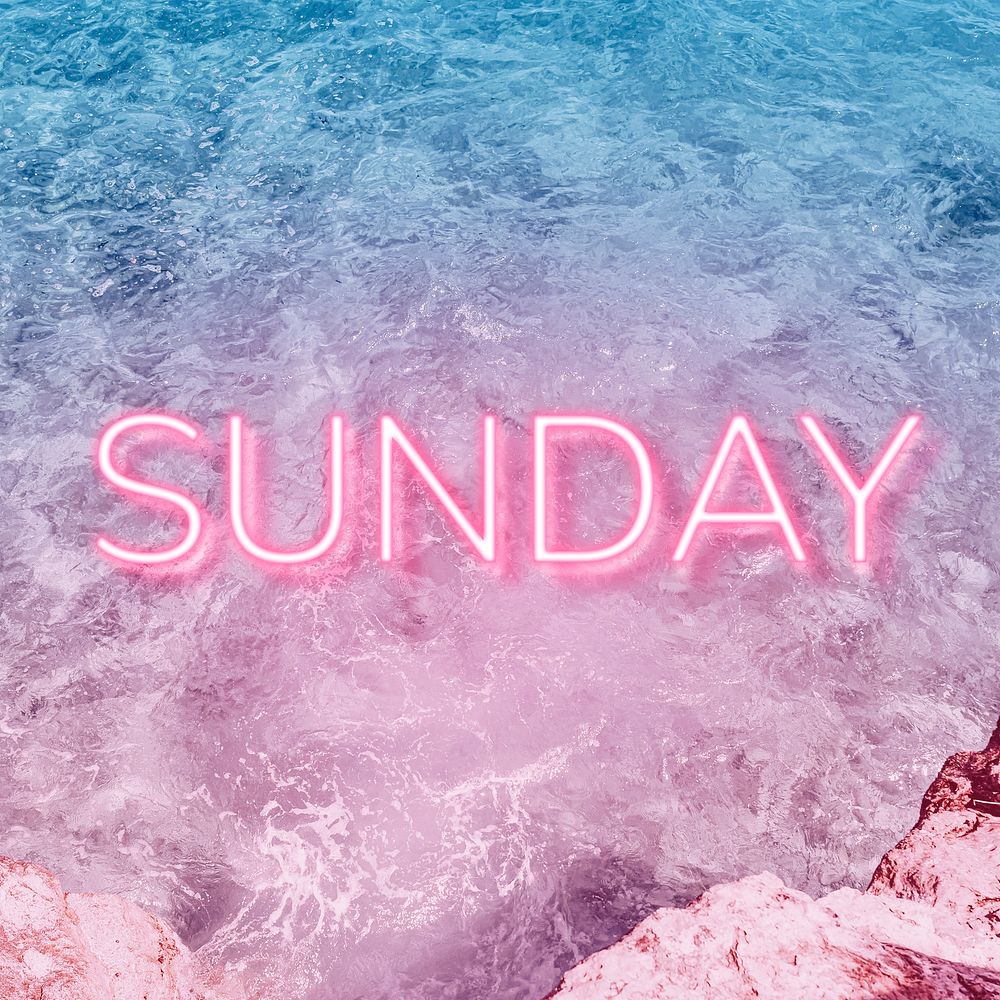 Sunday text glowing neon typography sea wave texture