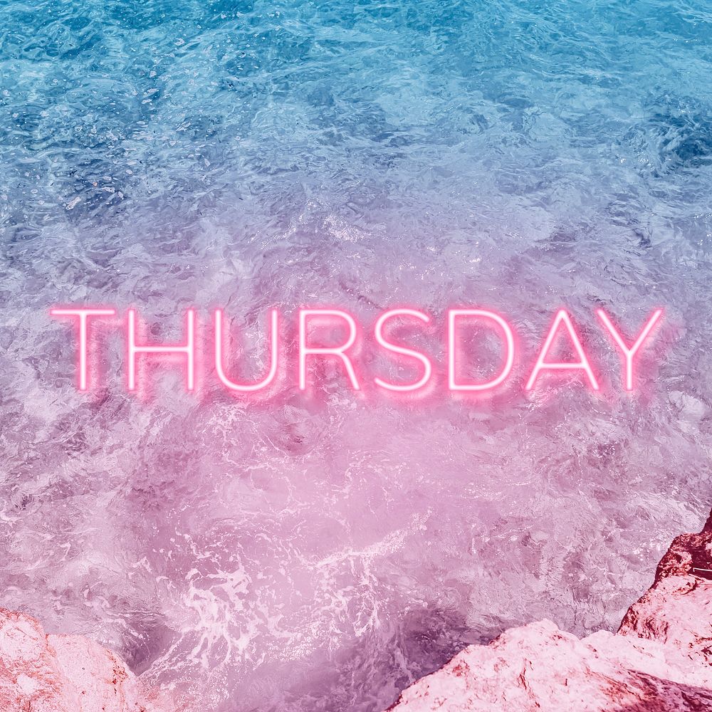Thursday text glowing neon typography sea wave texture