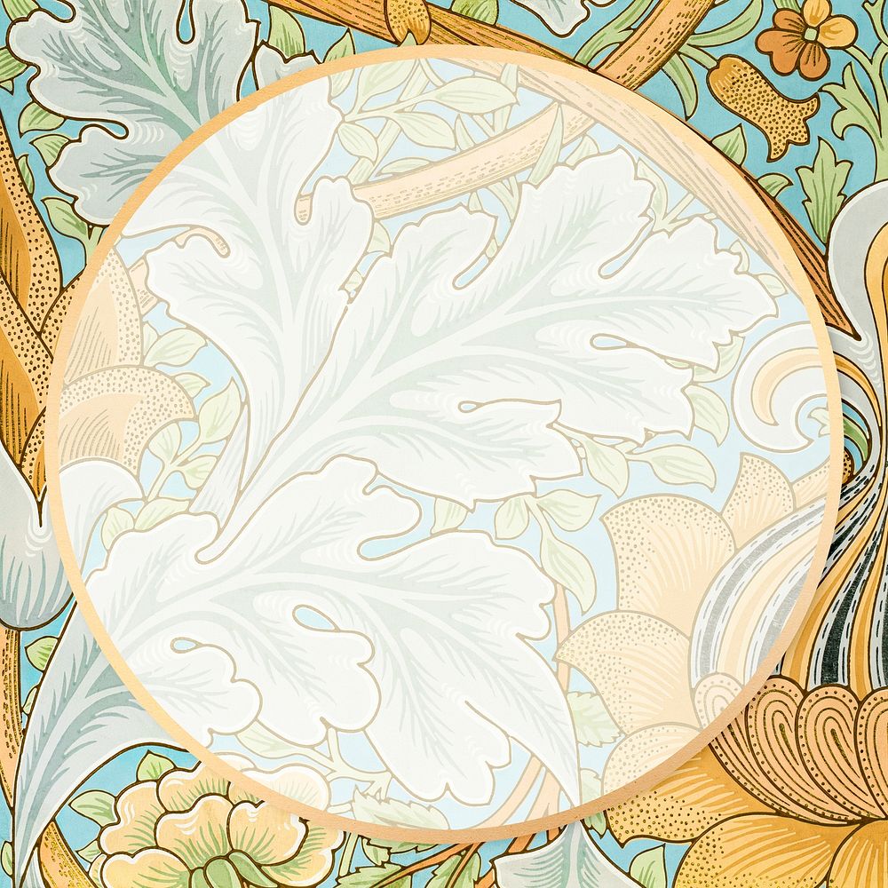 Round floral frame vector William Morris pattern
