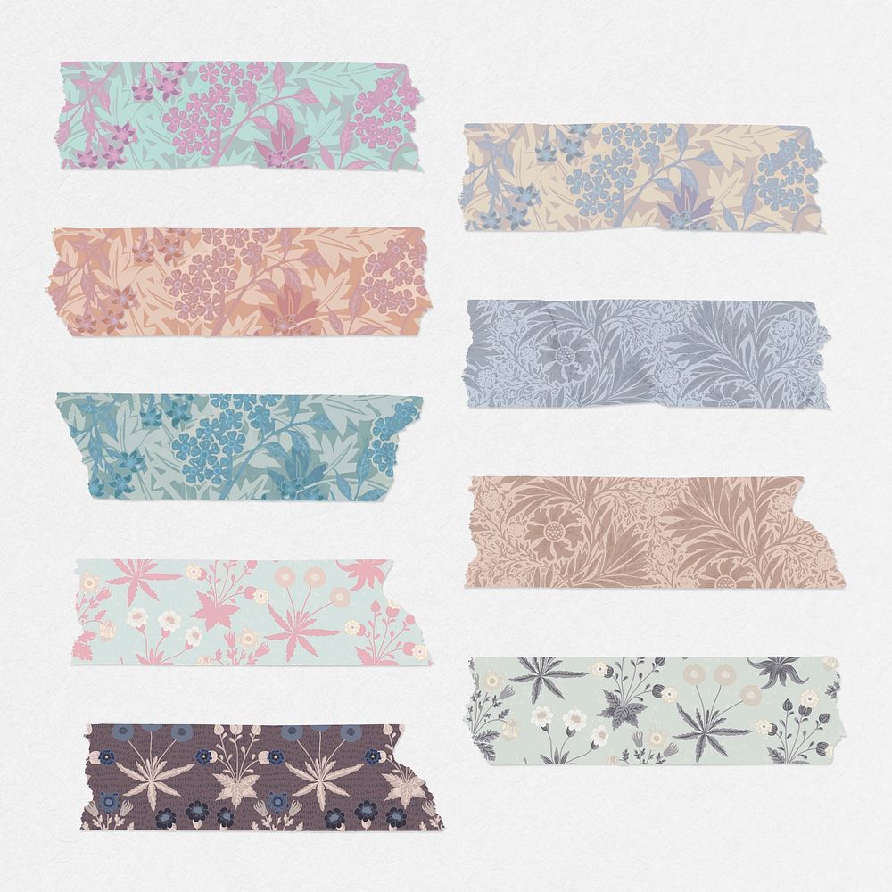 Leafy washi tape vector journal sticker set remix from artwork by William Morris