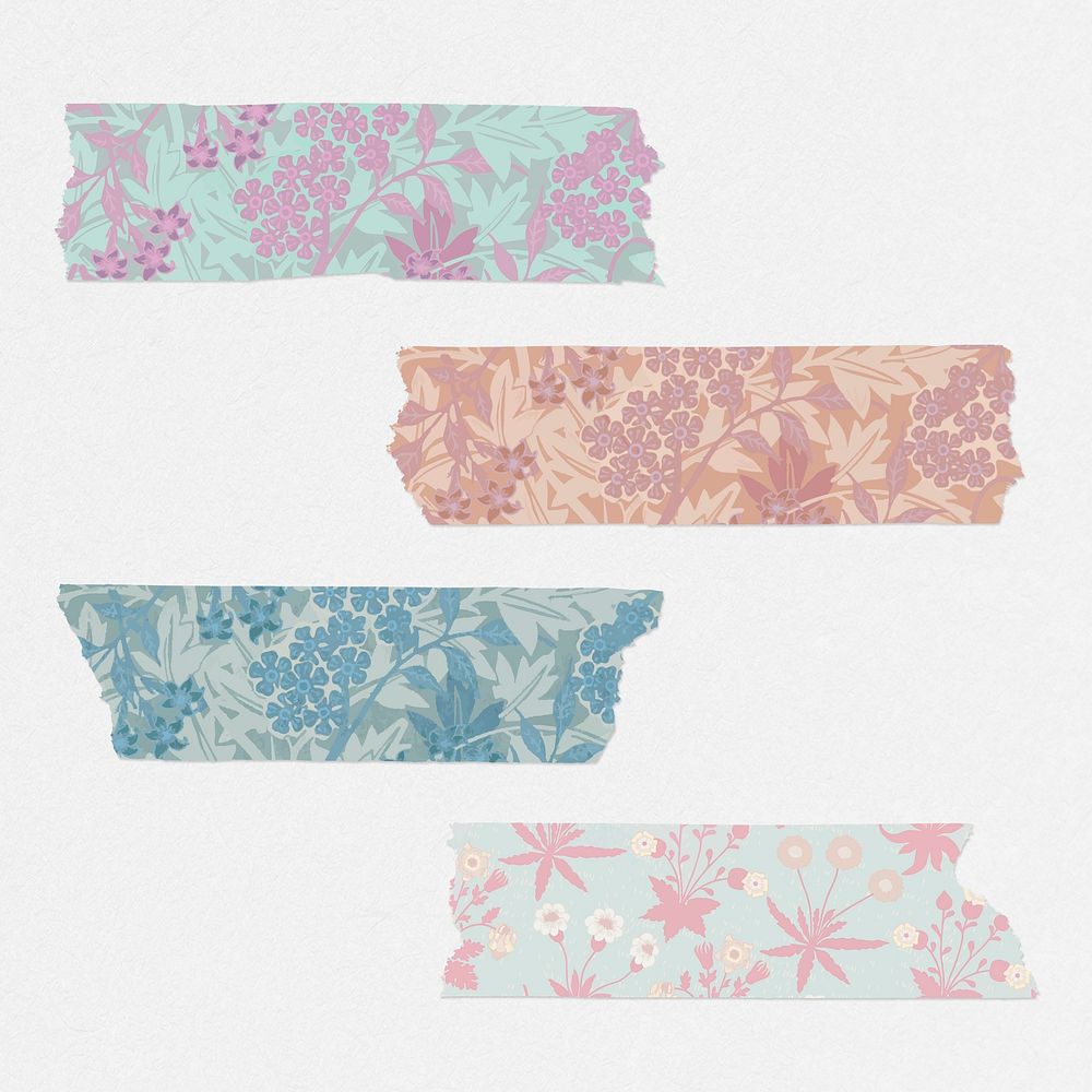 Leafy washi tape psd journal sticker set remix from artwork by William Morris