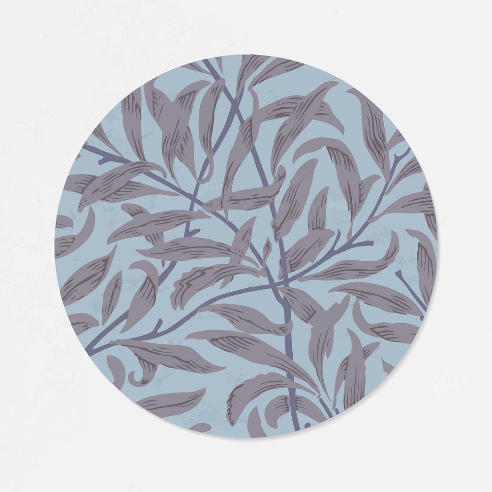 Willow bough round sticker vector remix from artwork by William Morris