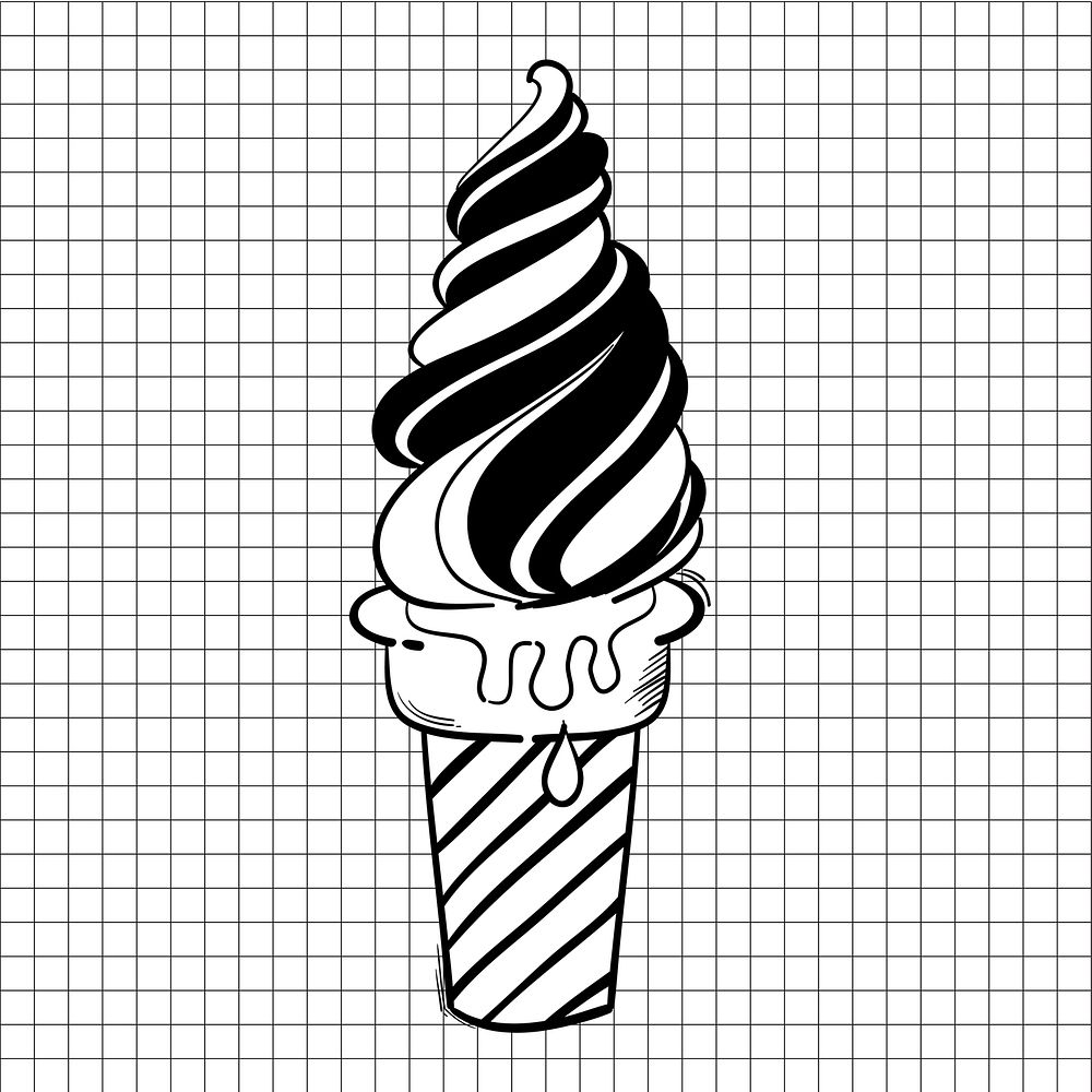 Bw ice cream cone doodle cartoon teen illustration