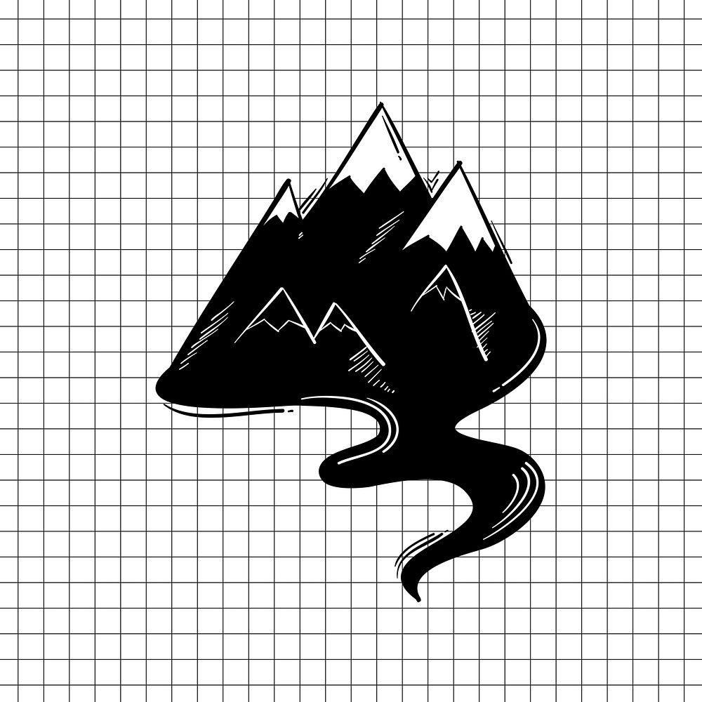 Psd mountain cartoon doodle hand drawn sticker