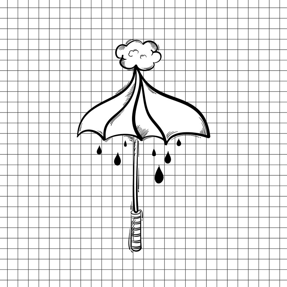 Bw umbrella with rain doodle teen illustration