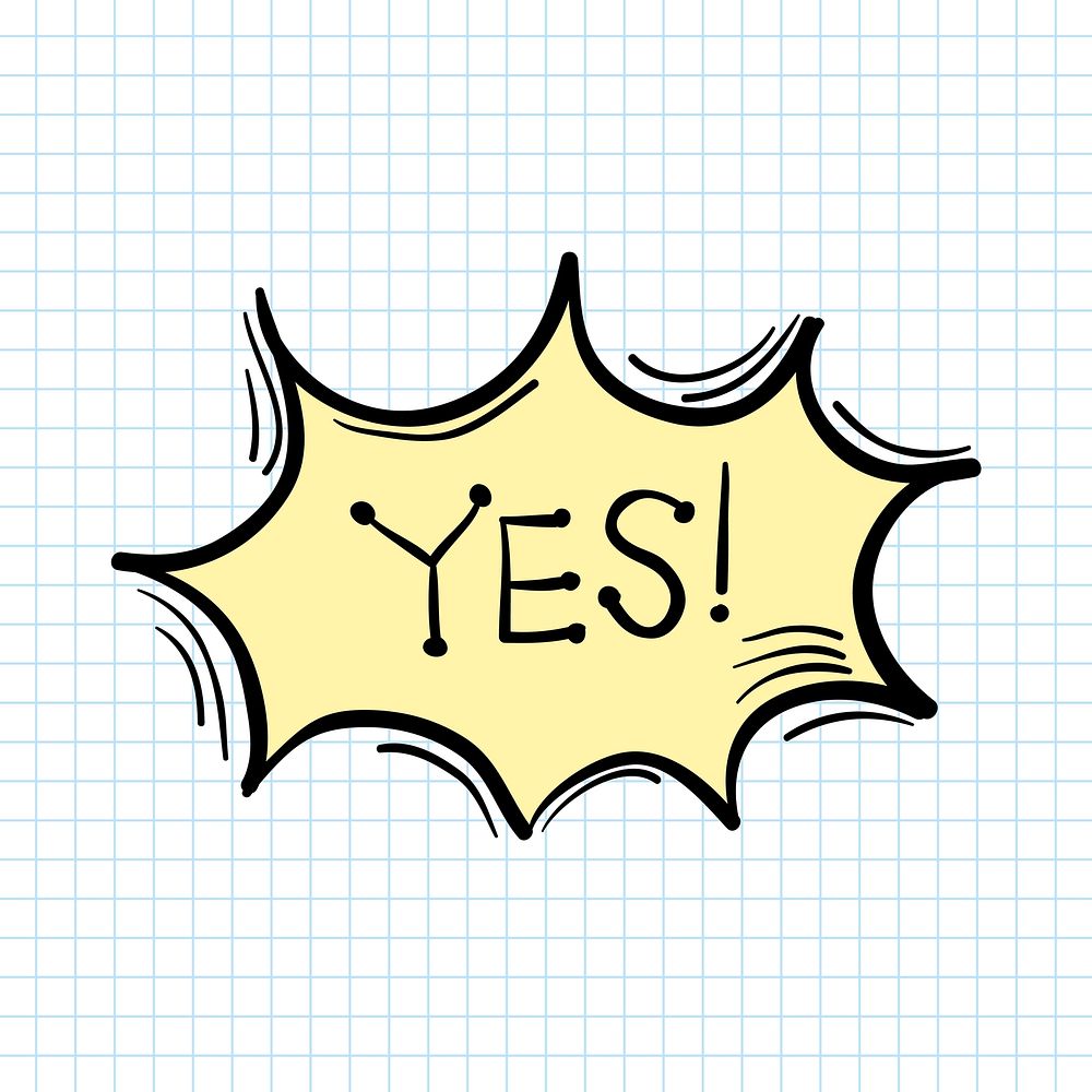 Psd yes text bubble funky hand drawn doodle cartoon sticker