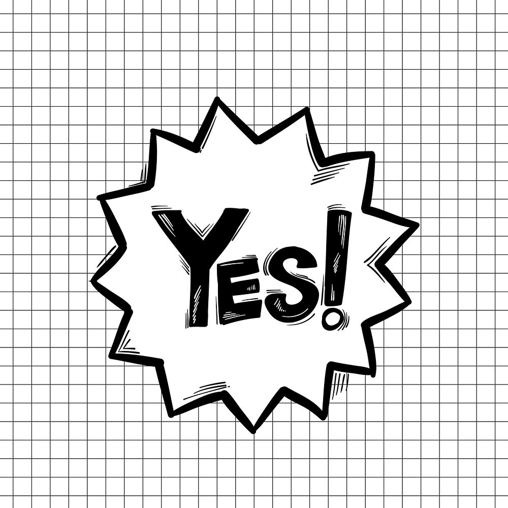Psd yes text bubble funky hand drawn doodle cartoon sticker