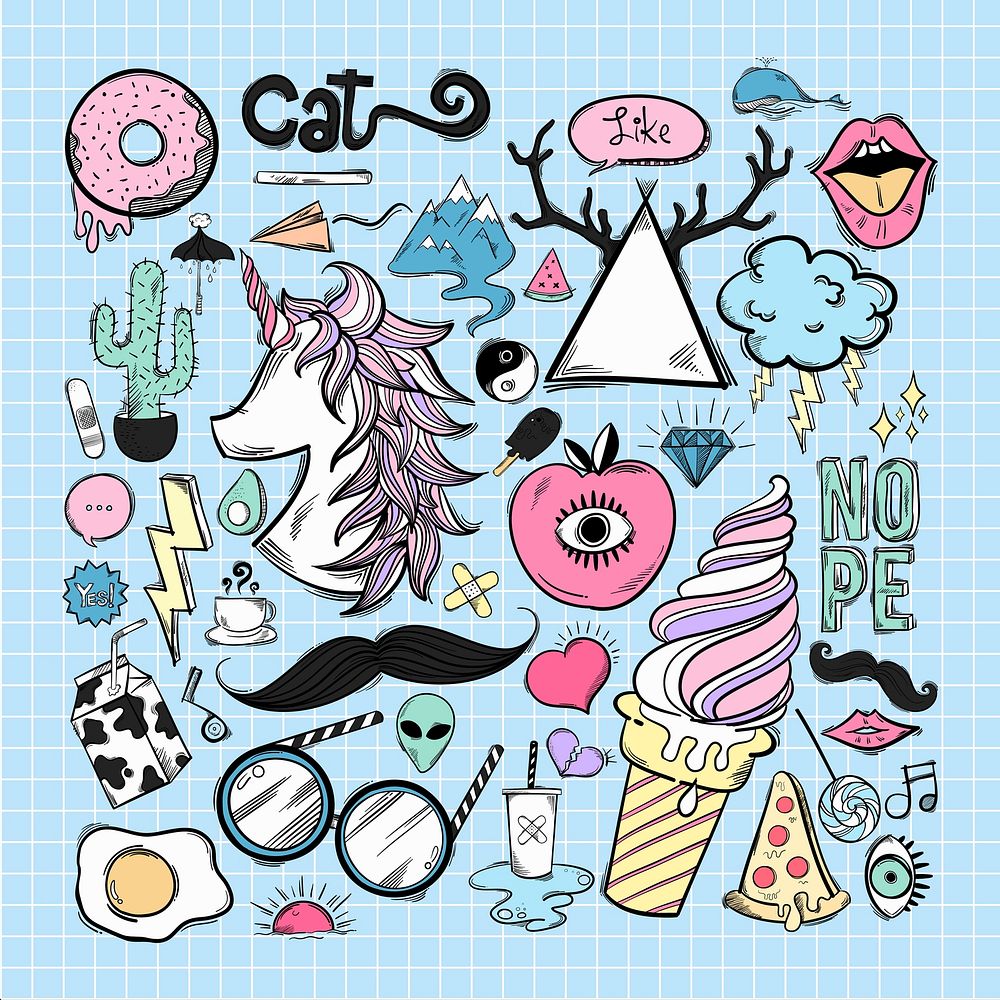 Cool png doodle cartoon teen sticker set