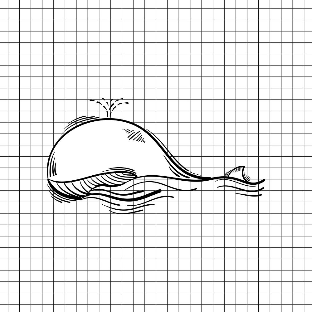 Psd whale funky hand drawn doodle cartoon sticker