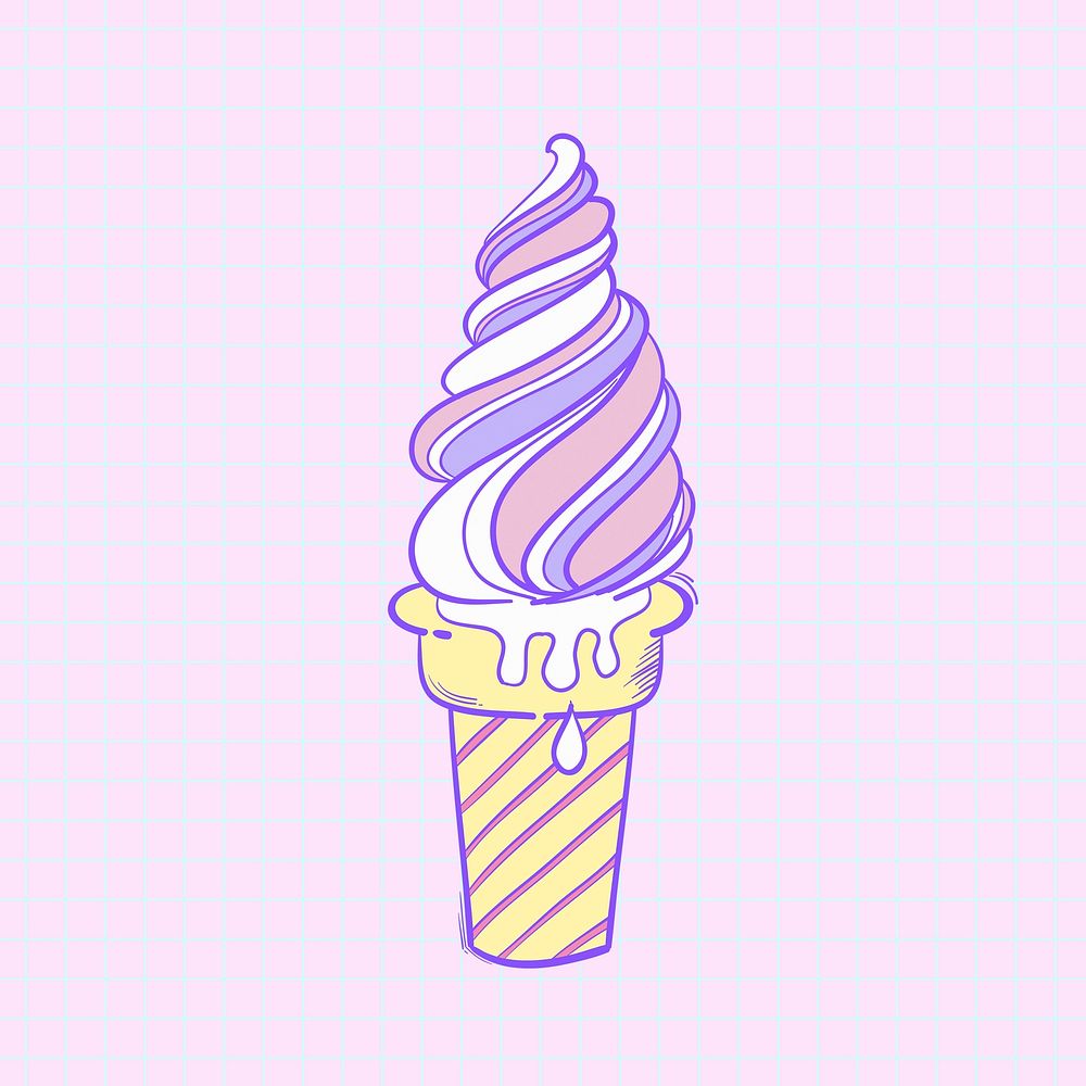 Funky ice cream cone doodle cartoon illustration