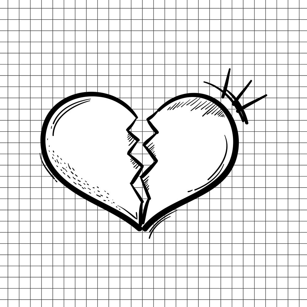 Psd broken heart cartoon doodle hand drawn sticker