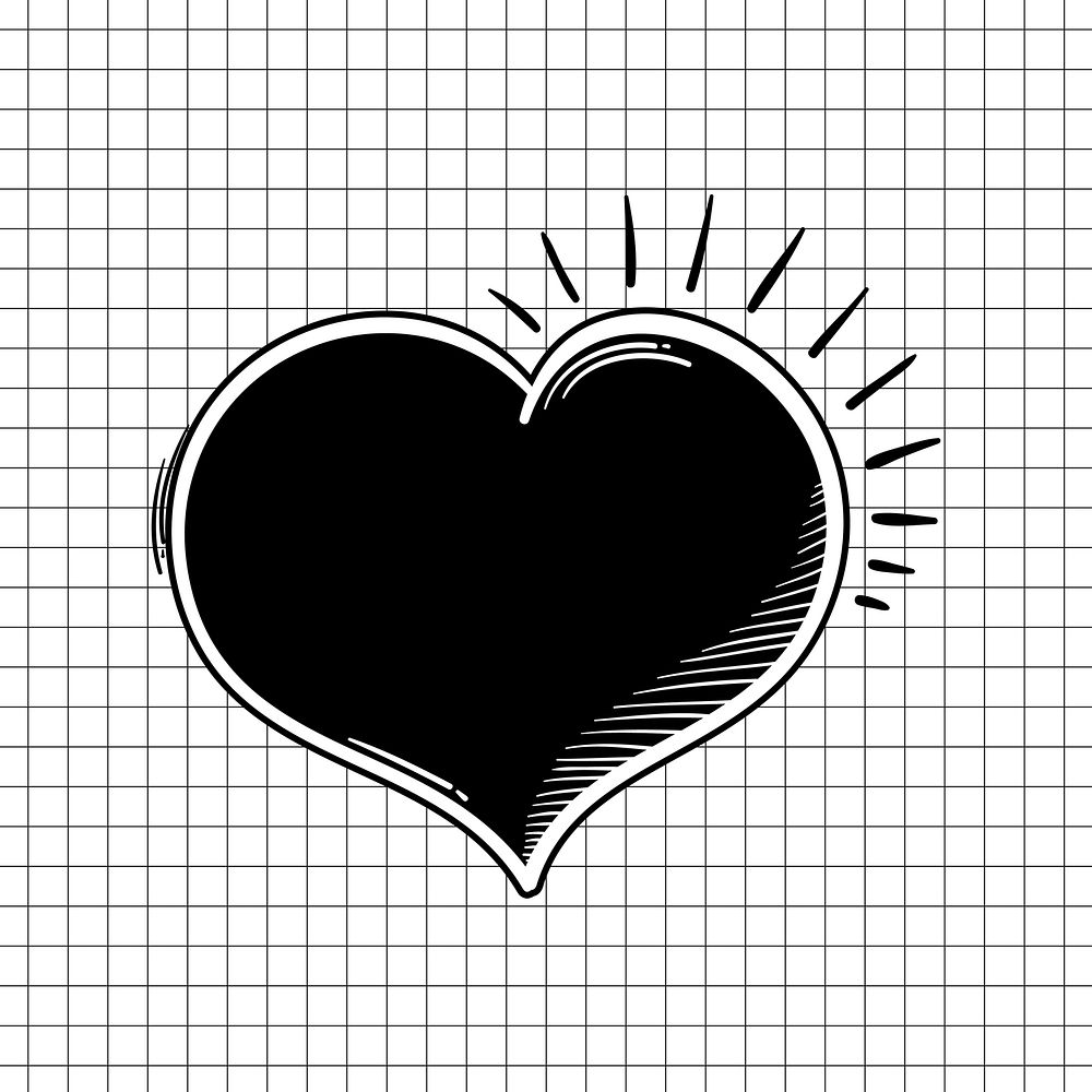 Heart cartoon doodle hand drawn black and white clipart