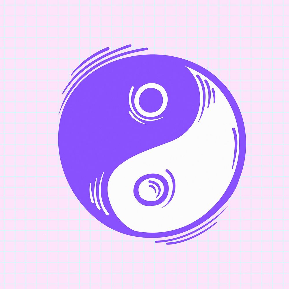 Psd yin yang symbol doodle cartoon teen sticker