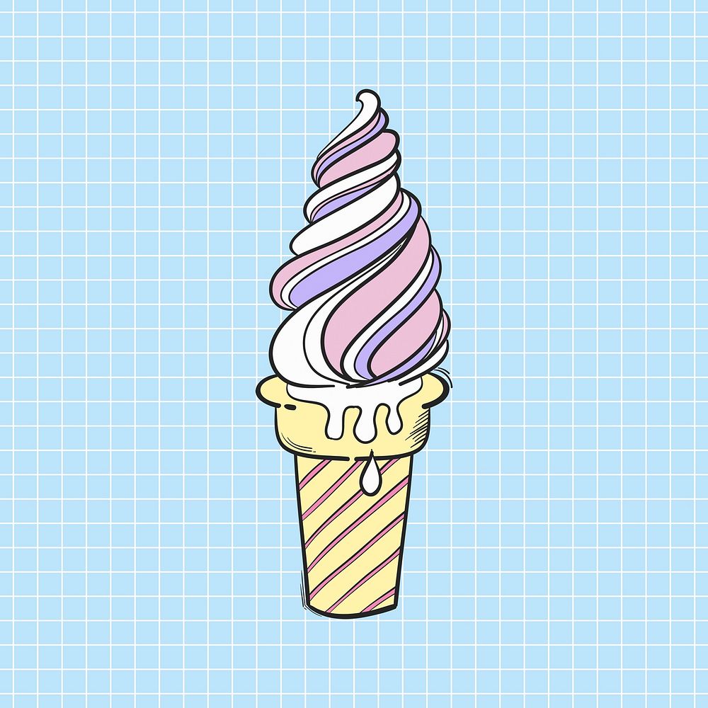 Pastel ice cream cone hand drawn doodle cartoon illustration