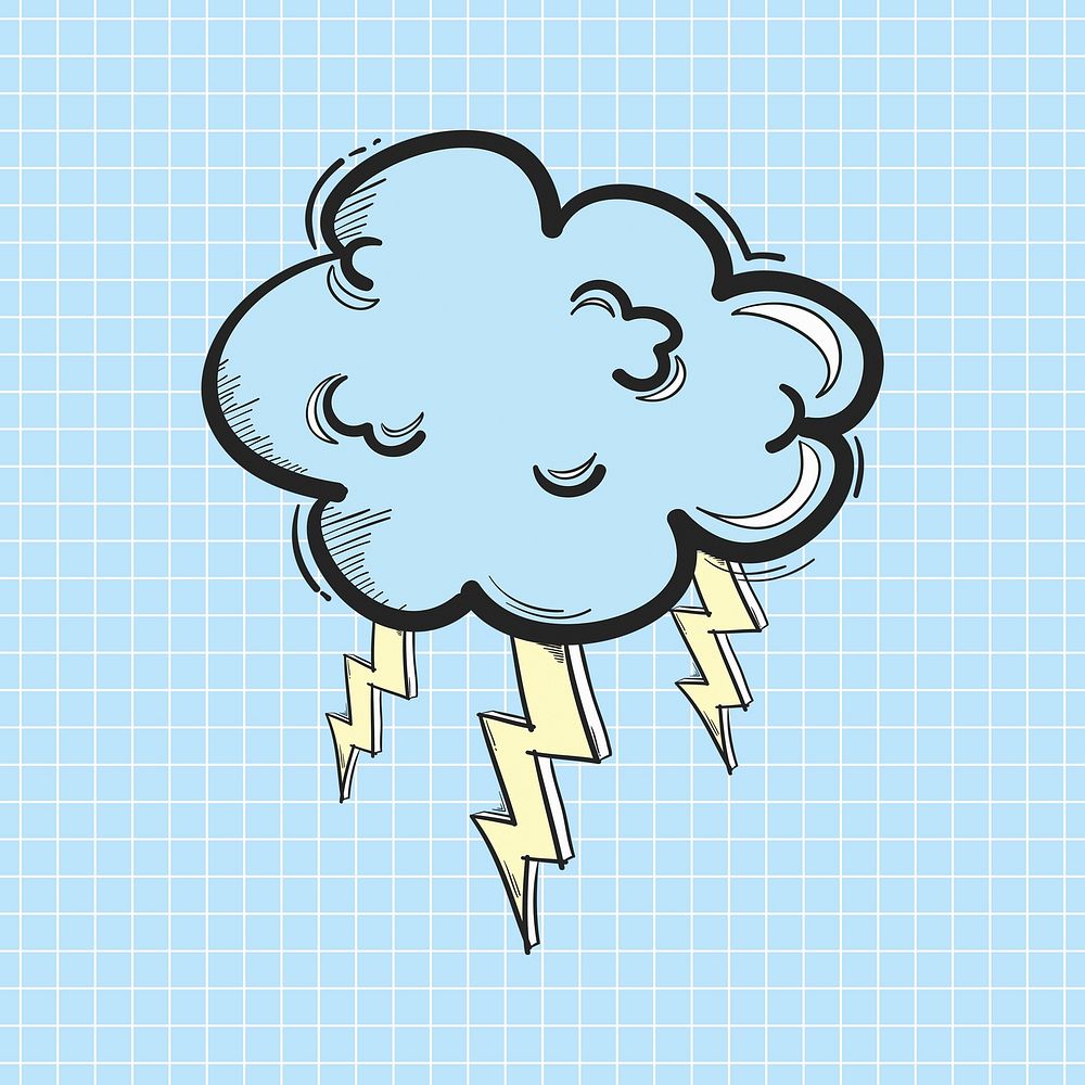 Thunder cloud cartoon doodle hand drawn clipart